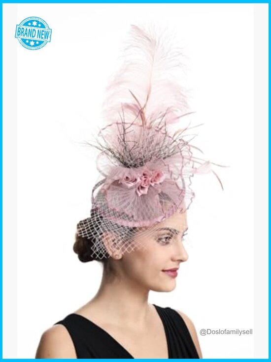 Fascinator Hat with Feathers and Veil for Wedding Tea Party Derby Handmade main image 3